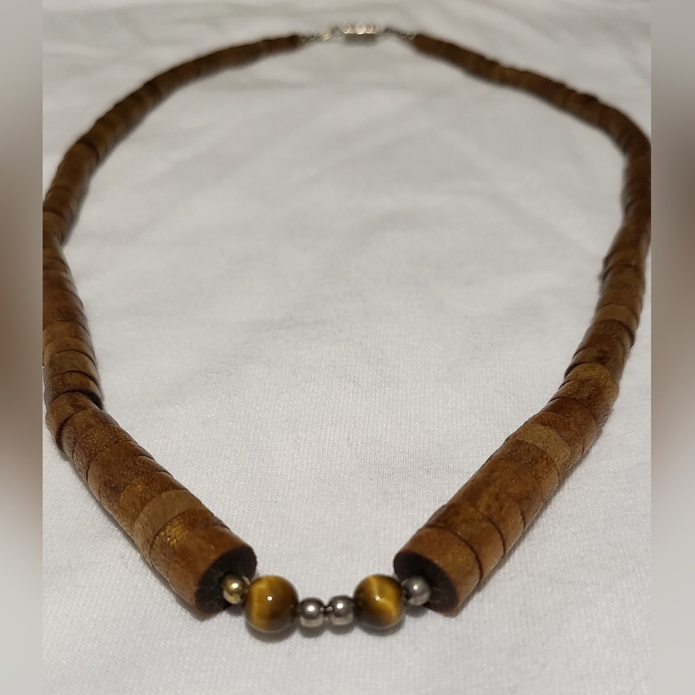 Wood with‎ Tigers Eye Tribal Necklace